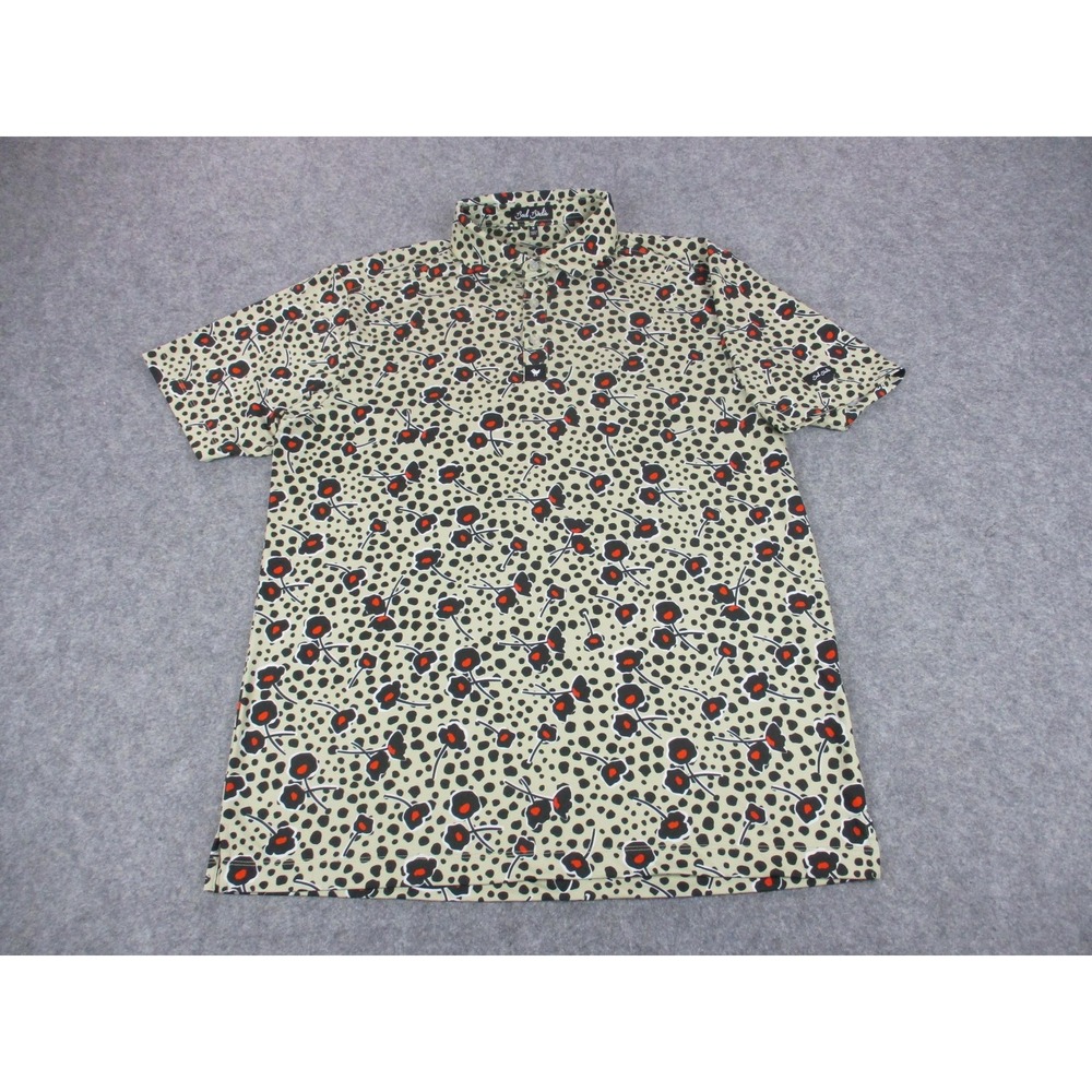 Bad Birdie Polo Shirt Mens‎ Medium Beige Red Florakl Golf Stretch Lightweight